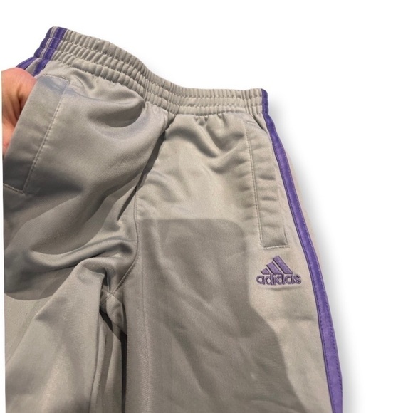 Adidas Girls work out athletic lounge pants grey gray with purple stripe 6X. - Picture 6 of 12